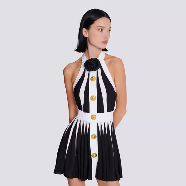 Black & White Halter Party Dress