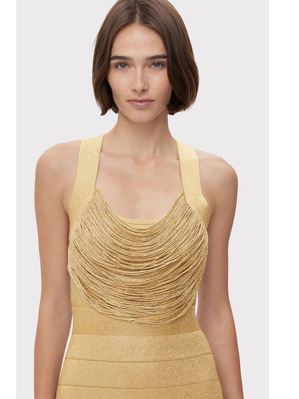 Gold Bodycon Fringe Dress