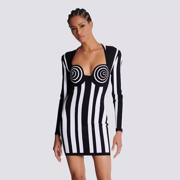 Striped Long Sleeve Corset Dress