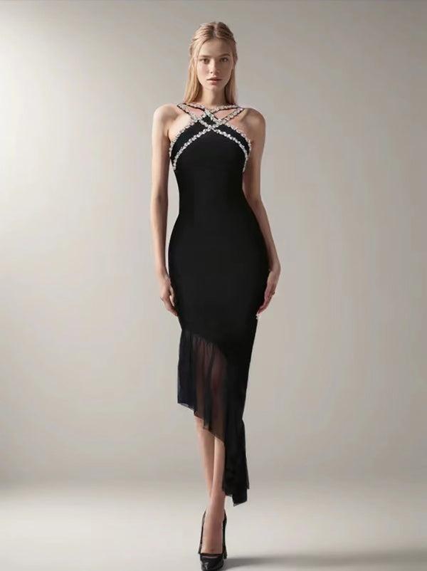 Asymmetrical Rhinestone Dress