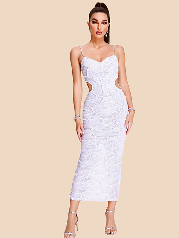 Midi White Beaded Dress