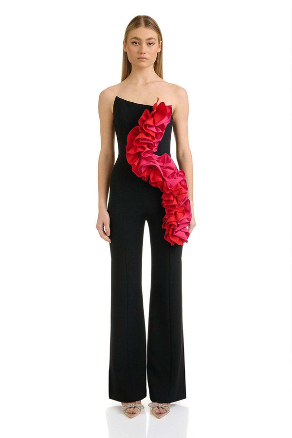 Flower Design Strapless Jumpsuit