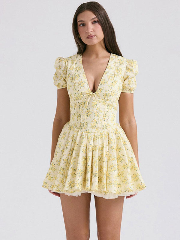 Yellow Floral Mini Dress
