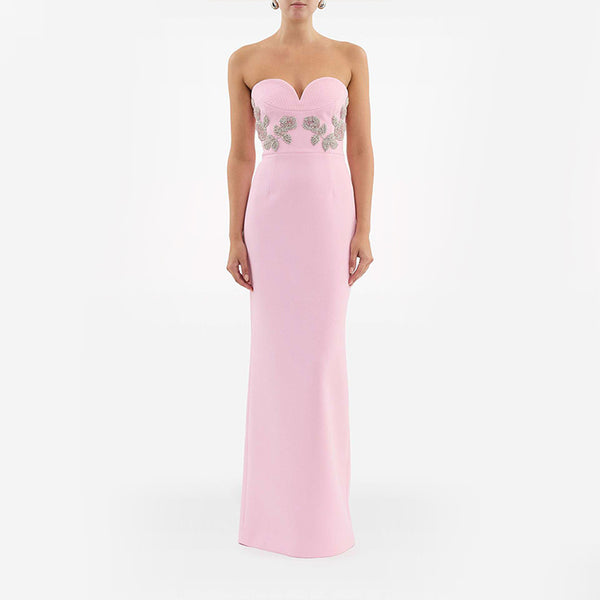 Pink Corset Strapless Evening Dress