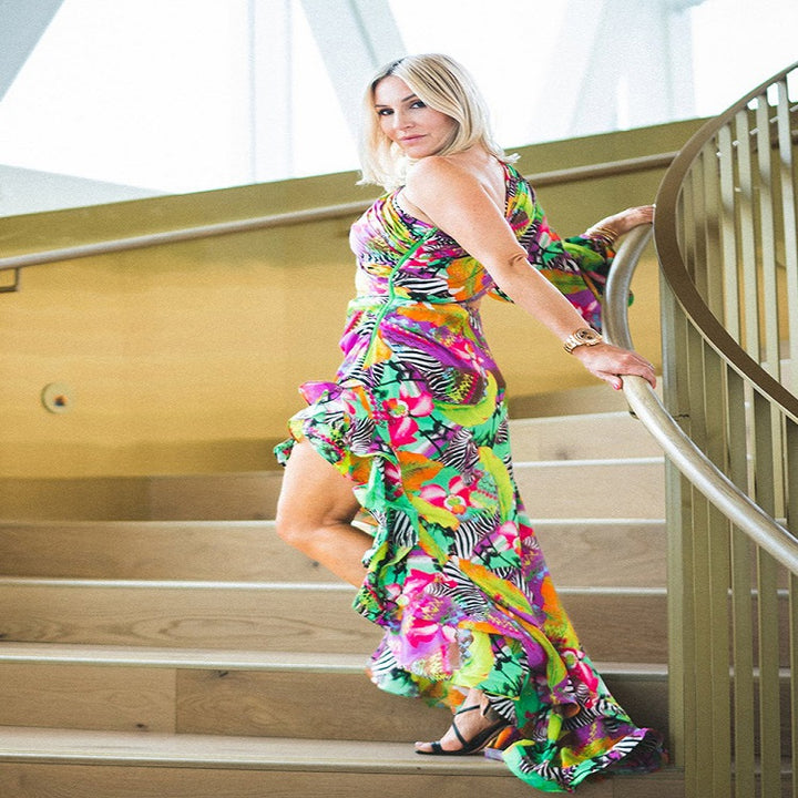 Asymmetrical Floral One Shoulder Dress 2
