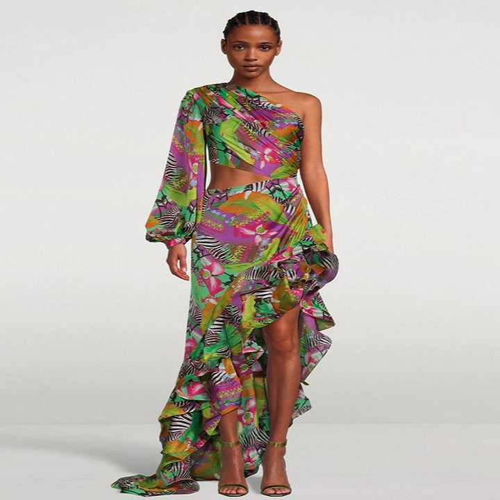 Asymmetrical Floral One Shoulder Dress 3