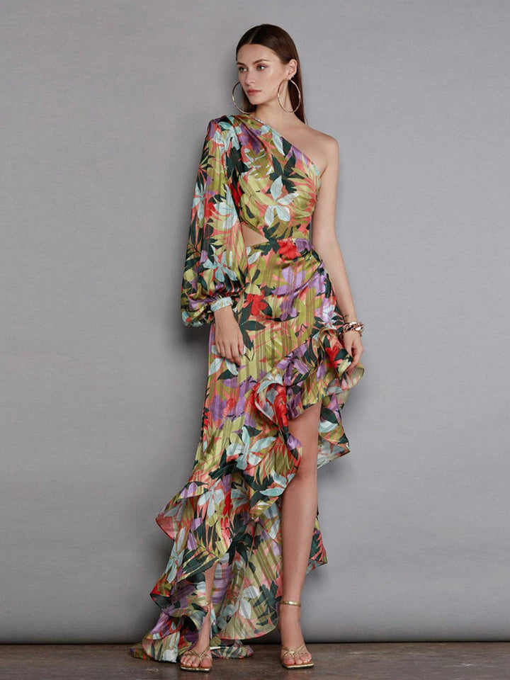 Asymmetrical Floral One Shoulder Dress 6