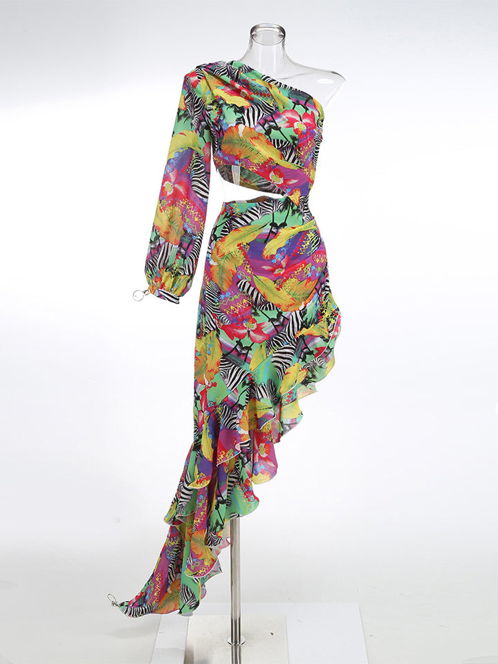 Asymmetrical Floral One Shoulder Dress 7