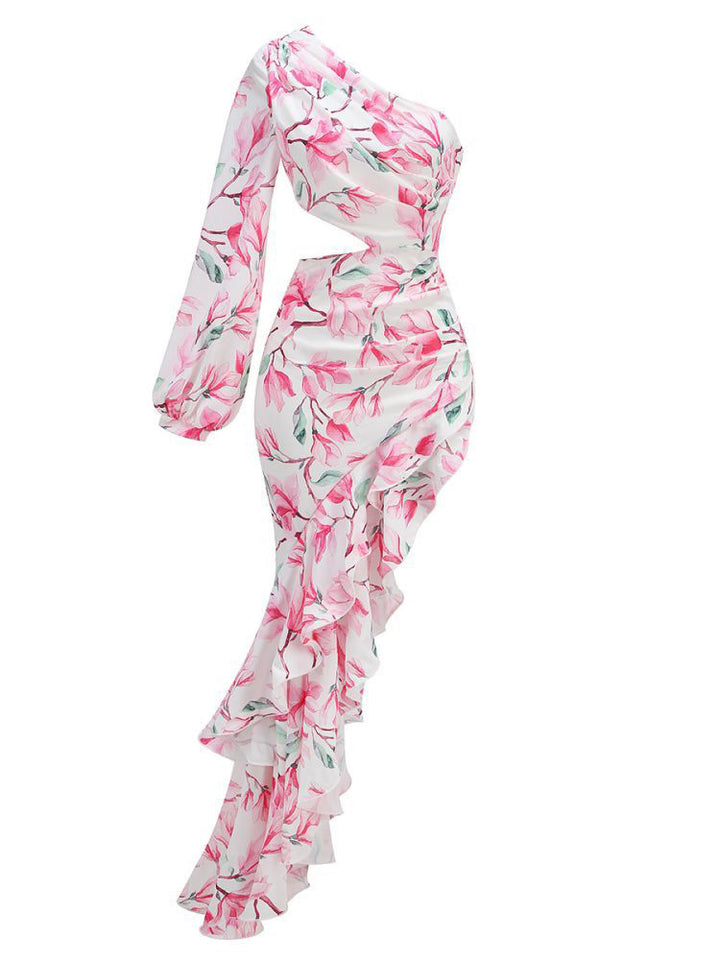Asymmetrical Floral One Shoulder Dress 8