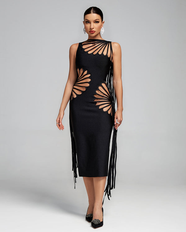 Cut Out Fringe Midi Dress