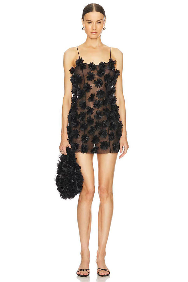 Black Floral Mesh Mini Dress