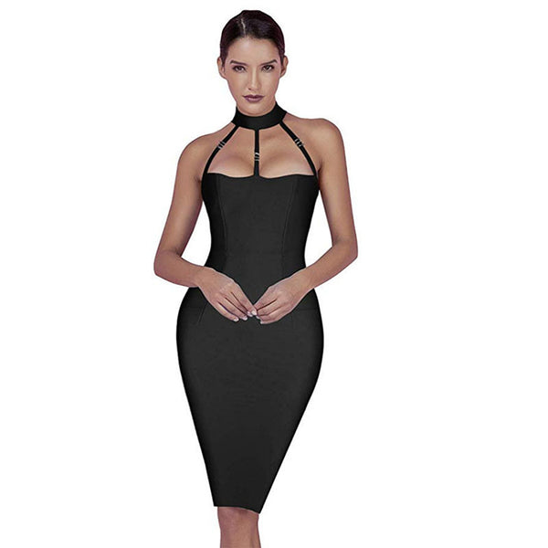 Black High Neck Bodycon Dress