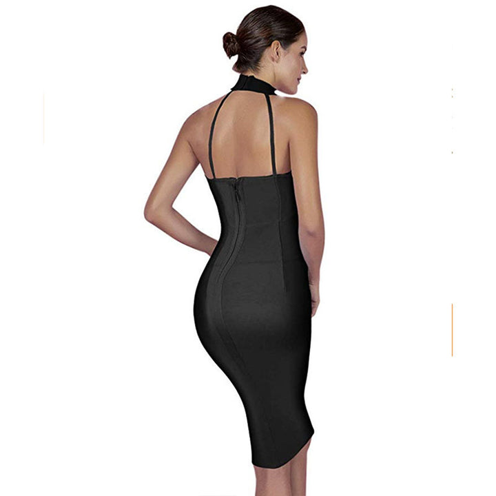 Black High Neck Bodycon Dress 1