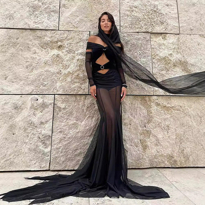 Black Mesh Cut Out Dress 1