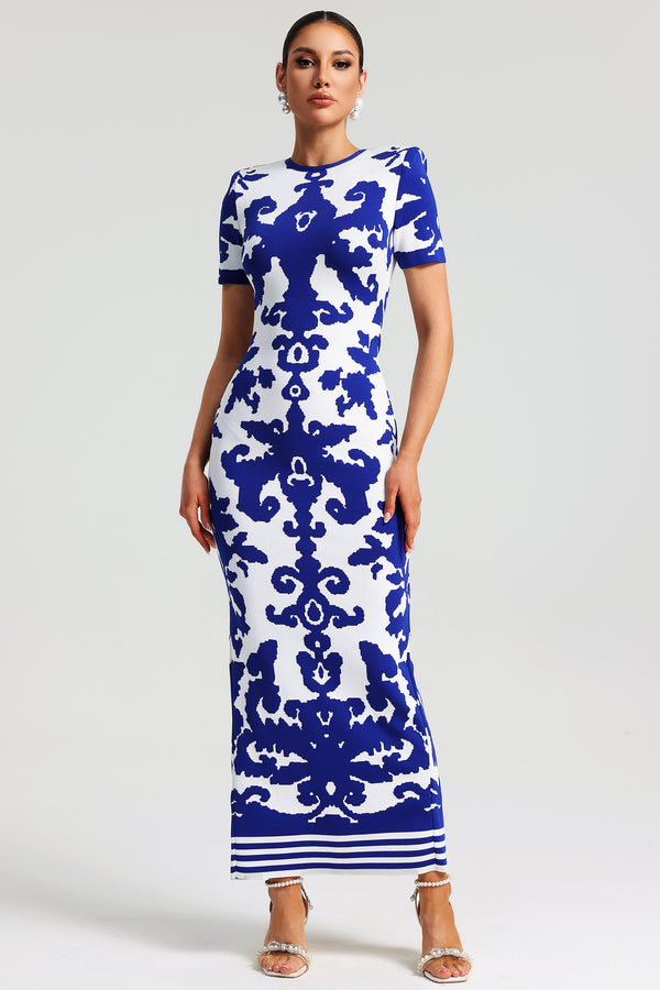 Blue Geometric Maxi Dress