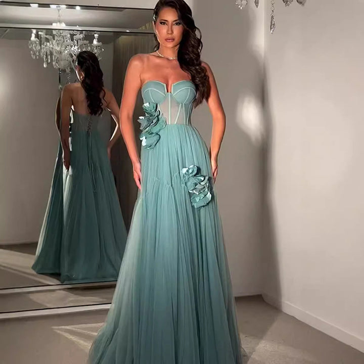 Bule Strapless Floral Gown