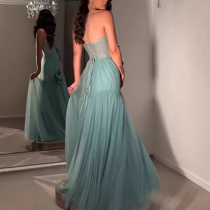 Bule Strapless Floral Gown 2