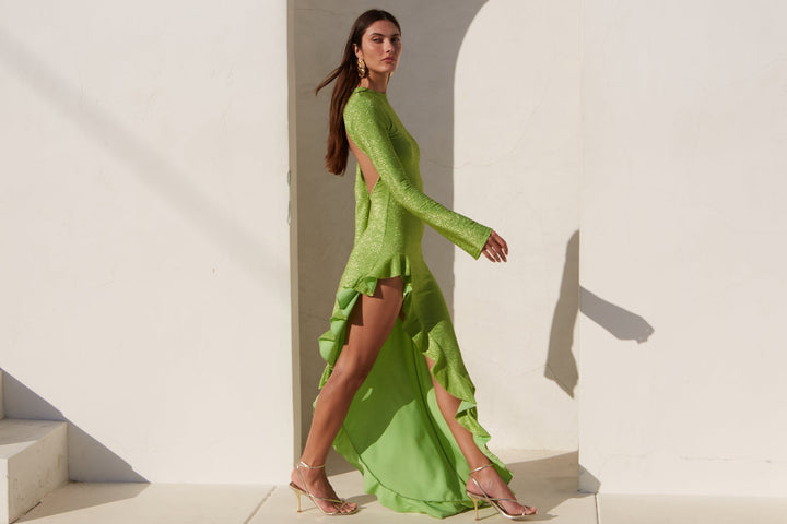 Emerald Ruffle Slit Dress 3