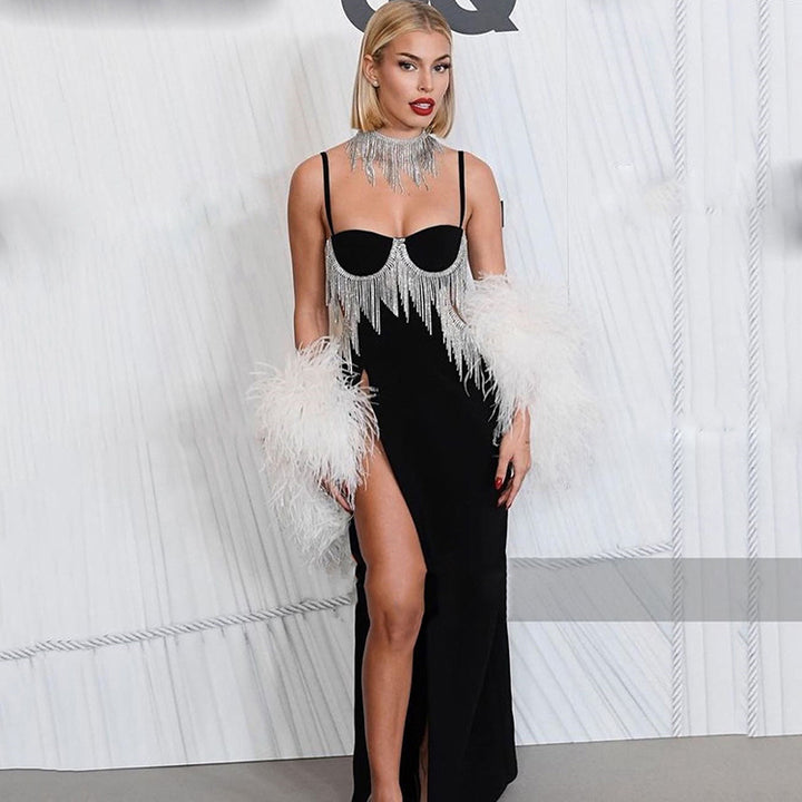 Glamorous Feather Corset Halter Dress 1
