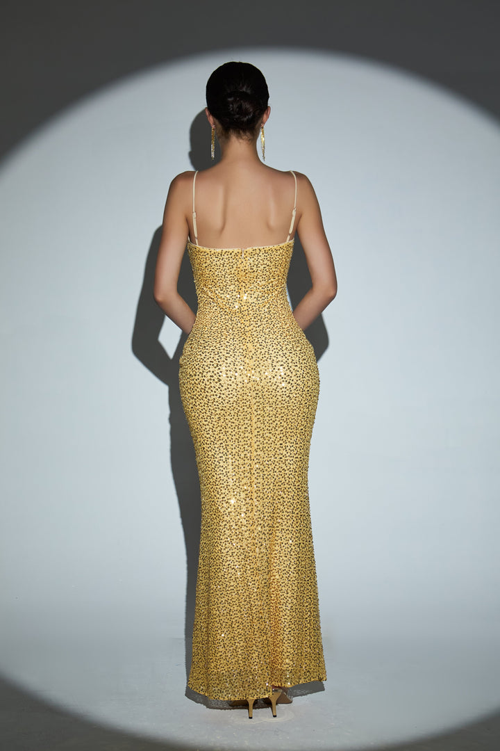 Gold Sequin Bodycon Gown 1