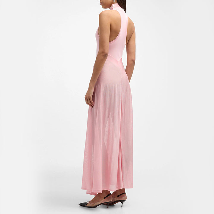 High Neck Backless Satin Dress 1