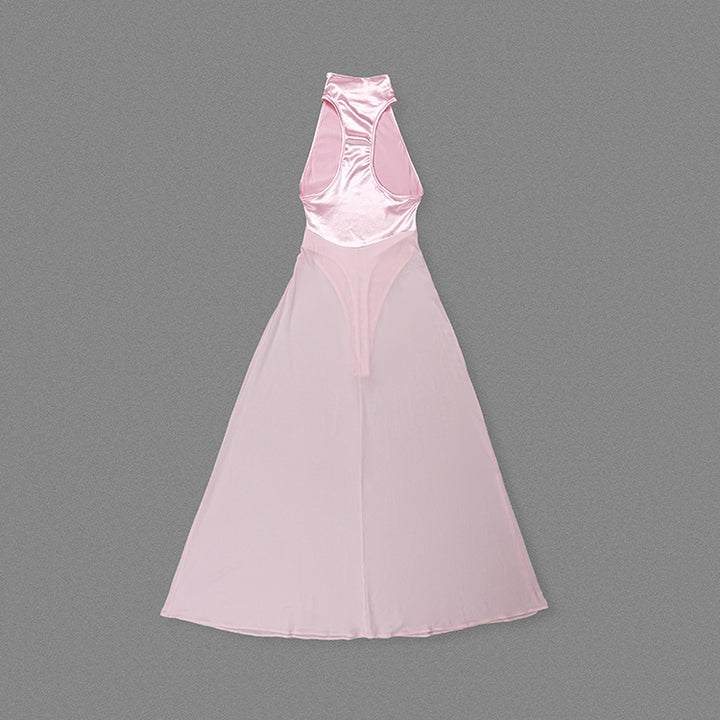High Neck Backless Satin Dress 14