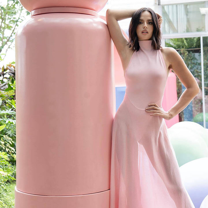 High Neck Backless Satin Dress 6