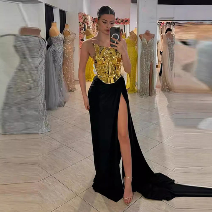Metallic Corset Slit Gown 3