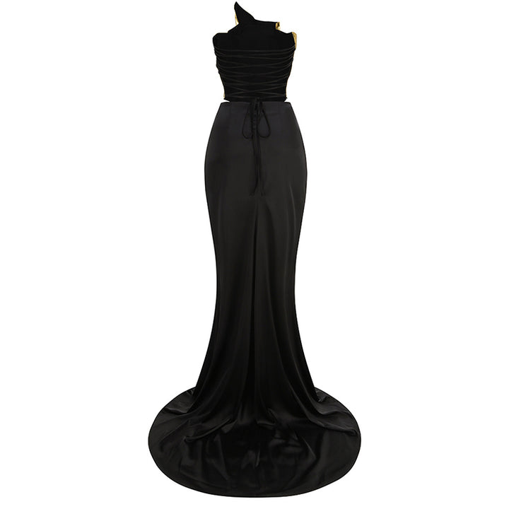 Metallic Corset Slit Gown 6
