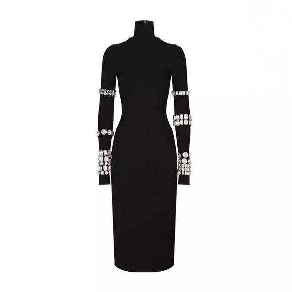 Elegant Long Sleeve Rhinestone Dress