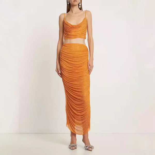 Orange Ruched Party Dress