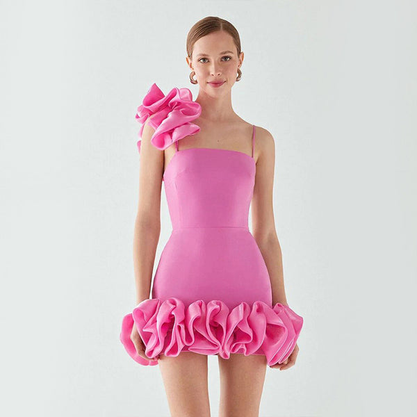 Pink Ruffle Mini Cocktail Dress