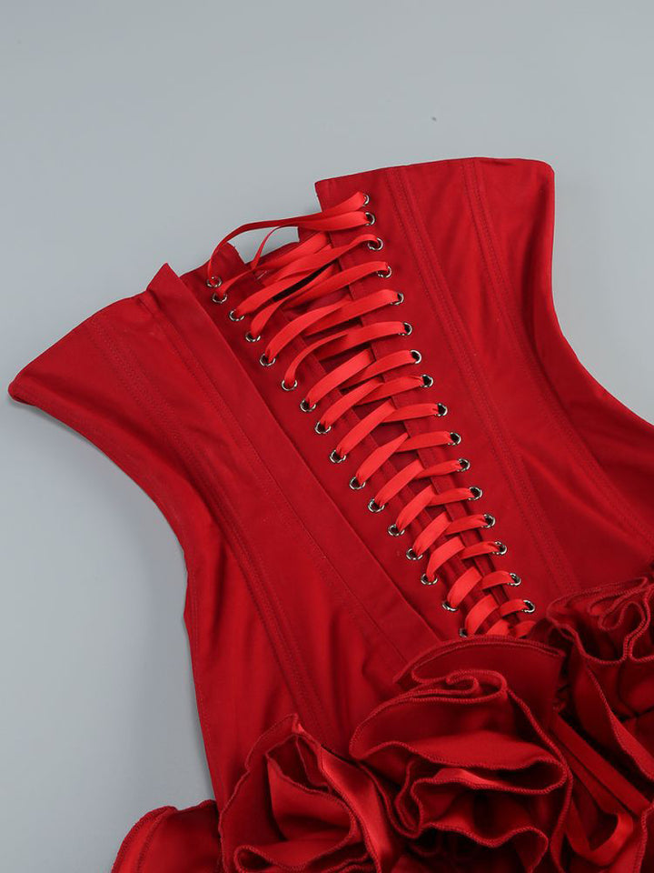Red Corset Ruffle Mini Dress 5