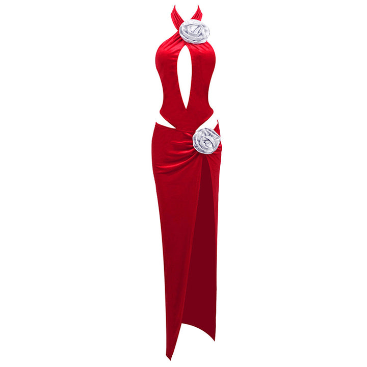 Red Halter Neck Evening Gown 4
