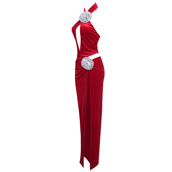 Red Halter Neck Evening Gown 5