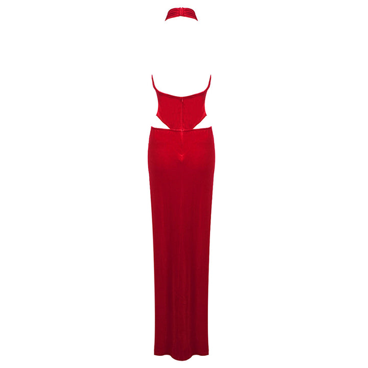 Red Halter Neck Evening Gown 6
