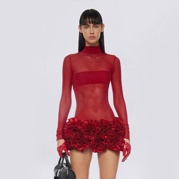 Red Sheer Cocktail Dress