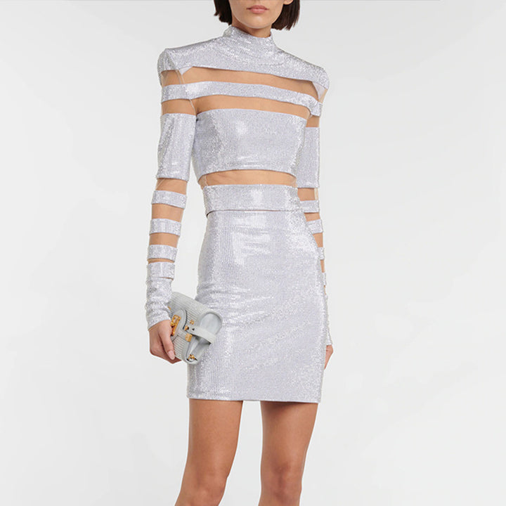 Silver Cut Out Mini Dress 