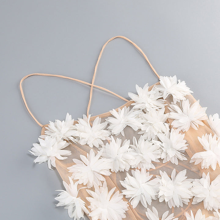 White Floral Mesh Mini Dress 4