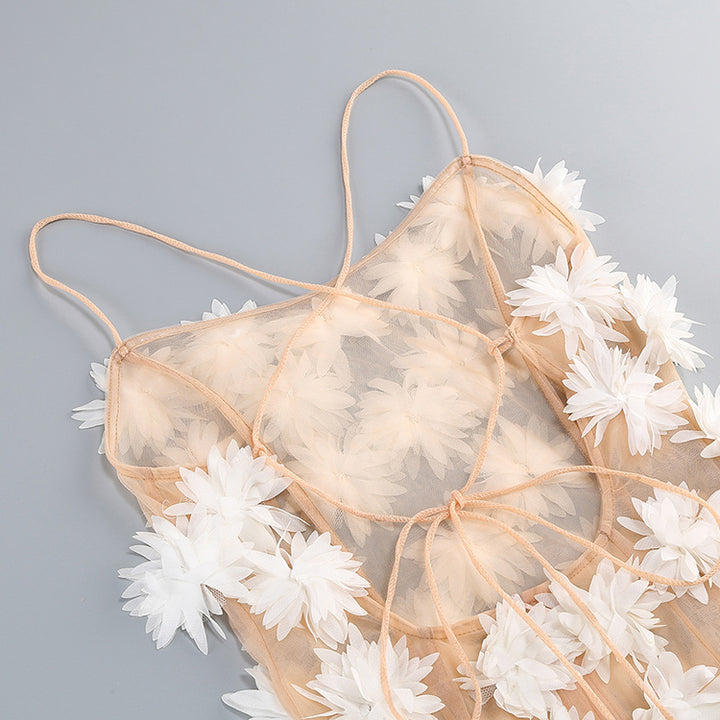 White Floral Mesh Mini Dress 5