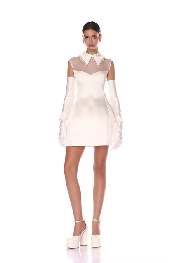 White Pearl Collar Mini Dress